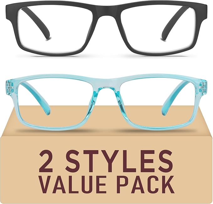 2 Pack Reading Glasses,Upgraded TR Blue Light Blocking Reading Glasses,Filter UV Ray/Glare Computer Readers,Stylish Lightweight Spring Hinges Eyeglasses for Women Men(Black/Blue,4.0)