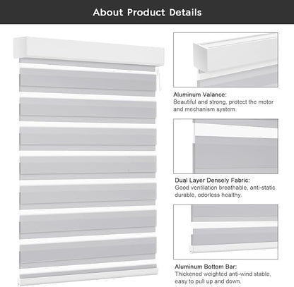 Changshade Smart Motorized Zebra Blinds Remote Control for Indoor Door Windows Light Filtering, Custom Size Shades Electric Power Automatic Compatible with Alexa, Google Home, Apple Homekit, Grey