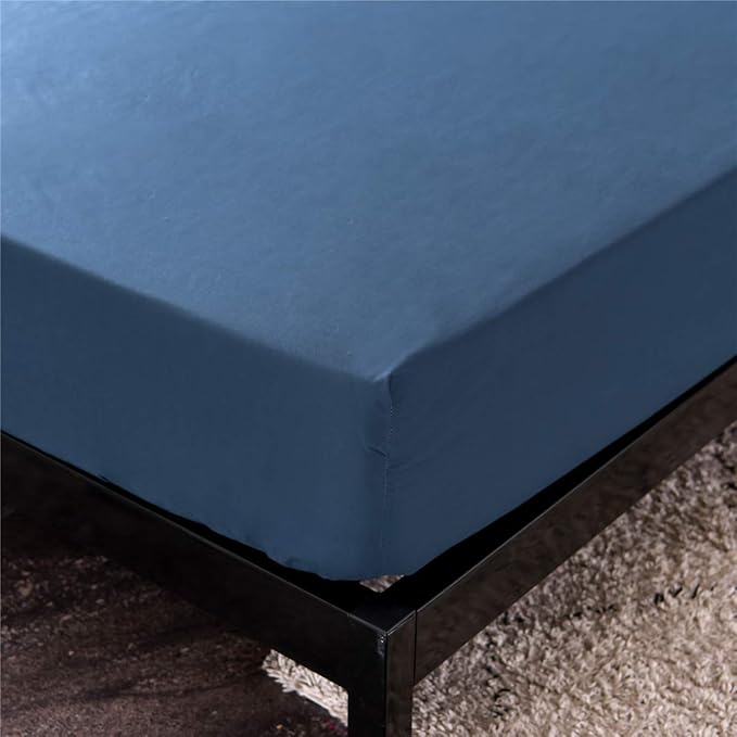 Holawakaka Twin Waterproof Mattress Protector Navy Blue Fitted Sheet Breathable Bed Mattress Pad Cover, 14" Deep Pocket (Navy Blue, Twin)