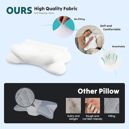 Sweetcrispy Cervical Neck Pillow - Contour Memory Foam Pillow for Neck Pain Relief with Cooling Pillowcase, Ergonomic Orthopedic Support for Side Back Stomach Sleepers, White