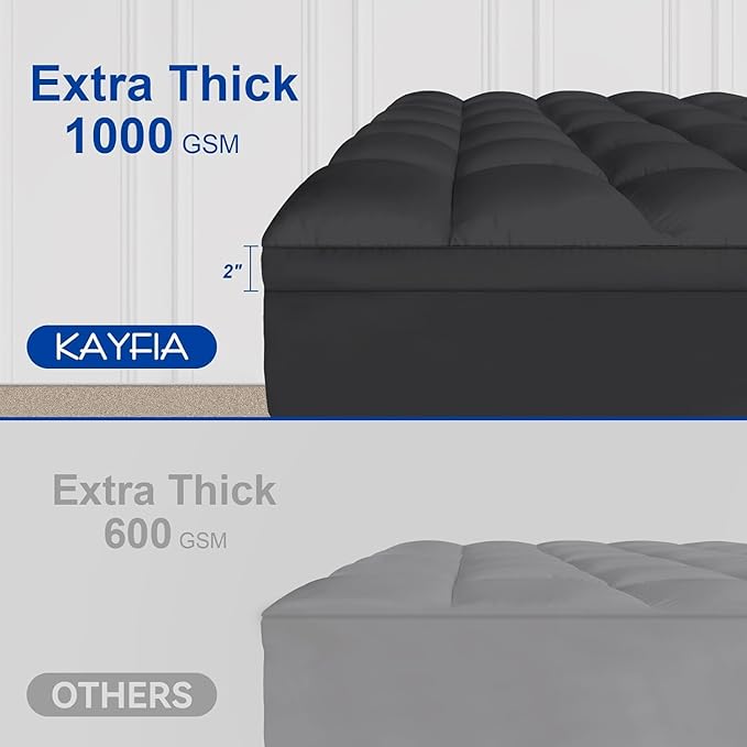 KAYFIA TwinXL Mattress Topper,Extra Thick Mattress Pad Cover for Deep Sleep,3D+7D Snow Down Alternative Fill Overfilled Plush Pillow Top Mattress with 8-23 Inch Deep Pocket-Black