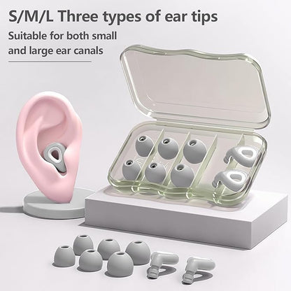 Ear Plugs for Sleeping Noise Cancelling - Grey Reusable Earplugs for 24dB Noise Reduction Snoring Concerts Sleep Deep Focus Work Travel Study, Silicone Flexible Hearing Protection Ear Plugs +3Tips