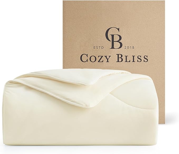 Cozy Bliss Deluxe Dual-Sided Cooling Comforter King Size, Ultra-Soft Lightweight Breathable Silky Cooling Blankets with Q-Max>0.45 for Bedroom, Hot Sleepers & Night Sweats, Snow Ivory, 106"x90"