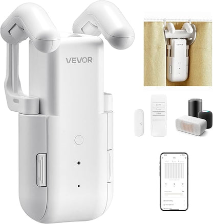 VEVOR Automatic Curtain Opener, APP and Remote Control, Hub Included, Electric Smart Curtain Opener Compatible with Alexa and Google Home, Timed Opening and Closing, Silent Mode, for Roman Rods