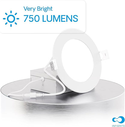 INFIBRITE 4 Inch 3000K Warm White 9W 750LM Thin LED Ceiling Light Kit, Dimmable, Wet Rated