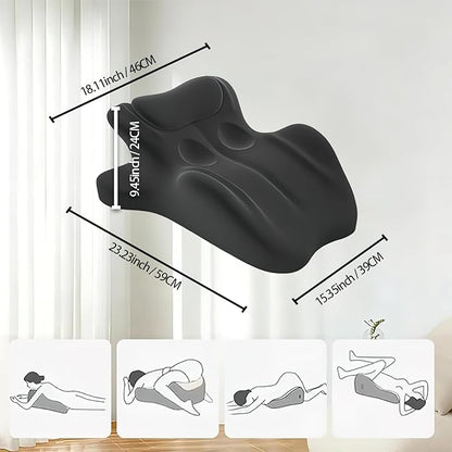 Multifunctional Pillow, Featuring Breathable Memory Foam Waist Support, Large Size with high Resilience, Provides Comprehensive Support，for All Postures (Black)