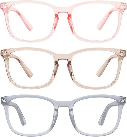 MEETSUN 3-Pack Blue Light Blocking Glasses, Anti Eye Strain Headache (Sleep Better), Computer Glasses UV400 Lens (Coffee + Pink + Grey)