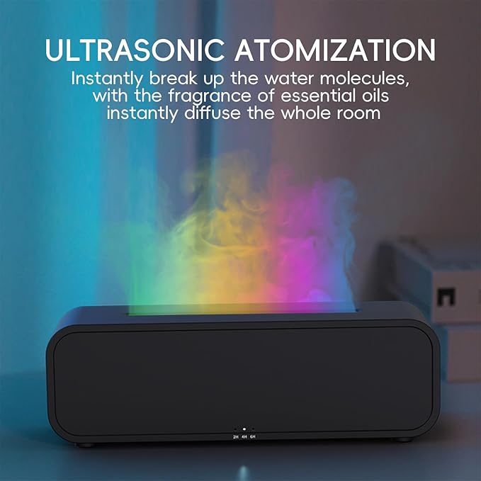 Essential Oil Diffuser, Flame Fire Oil Diffuser, 250ml Cool Mist Aromatherapy Humidifier, Scent Aroma Diffuser with 7 Colors Light, Remote Control, Timer & Auto-Off for Home Room (White)