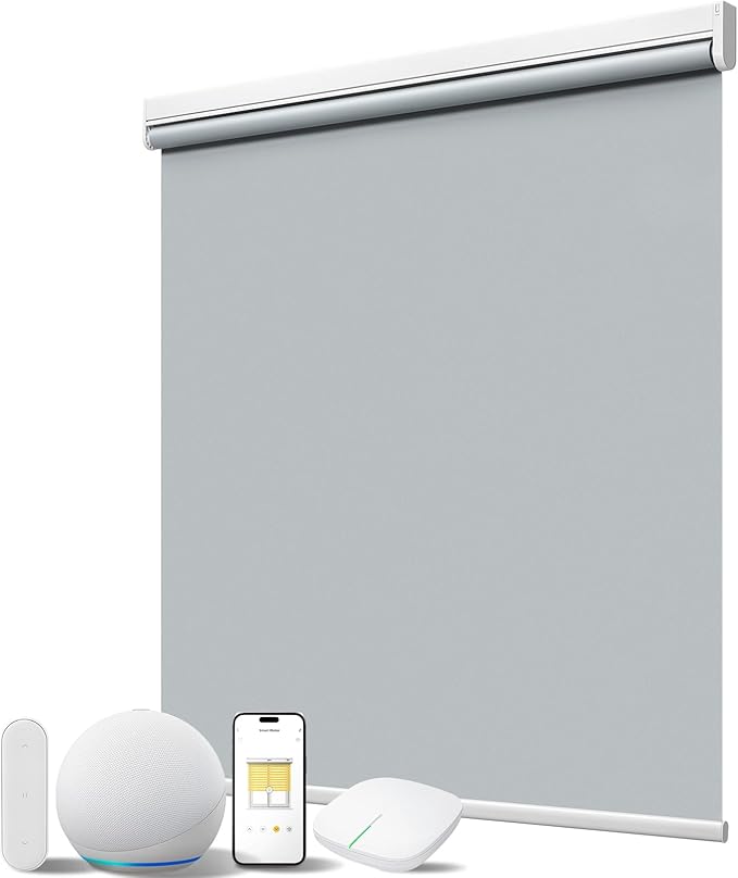 Motorized Smart Shades with Remote Control, Blackout Motorized Roller Shades for Indoor Windows Home and Office (Grey 34" W x 72" H)
