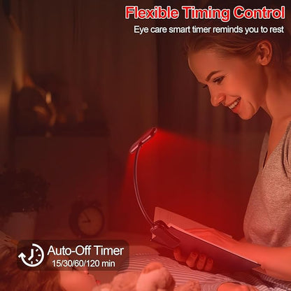 630nm Red Book Light - Zero Blue Light, Rechargeable Clip On Red Reading Light for Reading at Night, Poratble Dimmable LED Book Lamp, Perfect for Travel Nursing Studying(2 Pack)