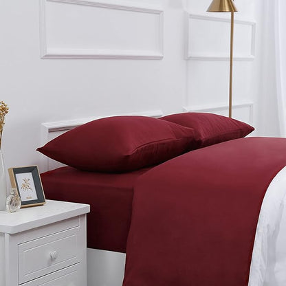 Bed Sheet Set- 3 Piece Bedding Sets(Twin,Burgundy) 1 Flat Sheet,1 Fitted Sheet and 1 Pillow Cases,100% Brushed Microfiber 1800 Luxury Bedding,Hypoallergenic,Soft & Fade Resistant