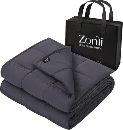 ZonLi Weighted Blanket (60"x80", 15lbs, Dark Grey) Queen Size Weighted Blanket for Adults, High Breathability Cooling Heavy Blanket, Soft Material with Premium Glass Beads, All-Season, Easy Care