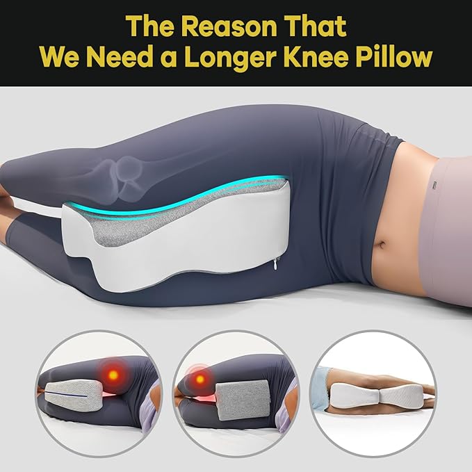 Long 14” Knee Pillow for Side Sleeper Fully Support Thighs and Knees for Required Knee Separation- Leg Pillow for Side Sleeping Between Legs Aligns Spine- Large, Gray