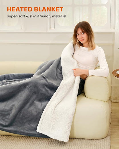 Heated Blanket Electric Blanket Twin Size, Super Soft Cozy Upgraded Flannel Heating Blanket with 9 Heating Levels & 1-9 Hours Auto Off, Fast Heating & Overheat Protection, 62" x 84", Iron Gray