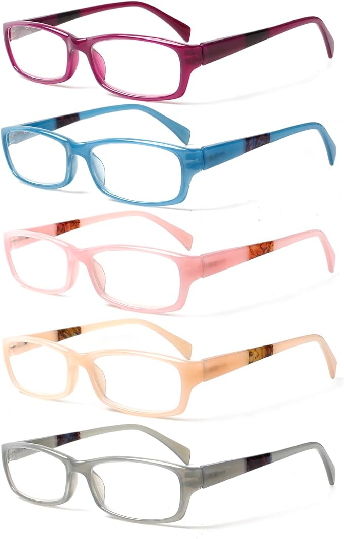 Kerecsen Reading Glasses 5 Pairs Fashion Ladies Readers Spring Hinge with Pattern Print Eyeglasses for Women (Mix Color -9, 4.50)