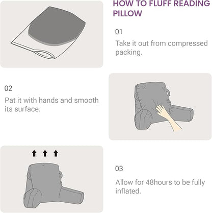 Portable Comfy Reading Pillows for Bed Sitting Up(Lavender Purple Oeko-Tex), Velvet Back Pillow with Arms & Pockets for Adults, Support Memory Foam Bed Pillow for Dorm/Reading/Watching/Gaming