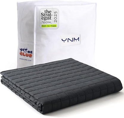 YnM Exclusive Weighted Blanket, Soothing Cotton, Smallest Compartments with Glass Beads, Bed Blanket for One Person of 140lbs, Ideal for Queen or King Bed (60x80 Inches, 15 Pounds, Dark Grey)
