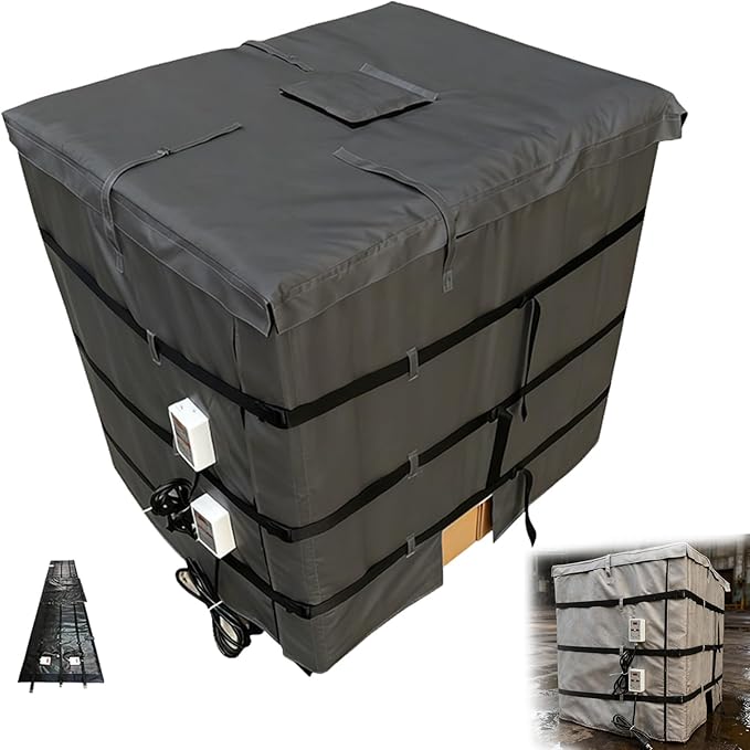 IBC Tote Heating Jacket, IBC Tote Winter Blanket, 1000L, Smart Temperature Control up to 200°C, IBC Tote Blanket with Thermostat, for Petroleum, Chemical, Food Processing Black