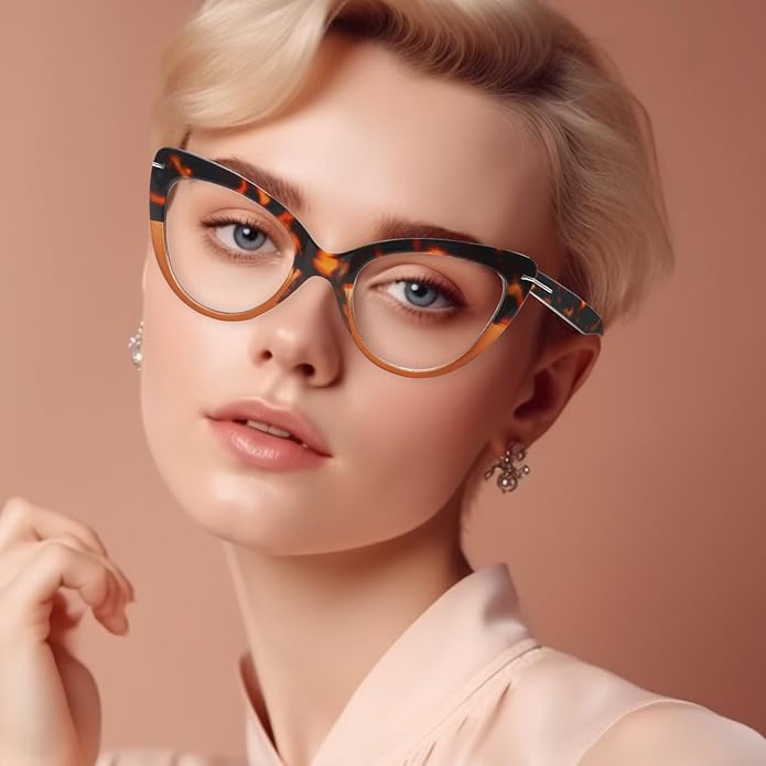 6 Pack Fashion Cat Eye Reading Glasses for Women Blue Light Blocking Oversized Spring Hinges Computer Readers