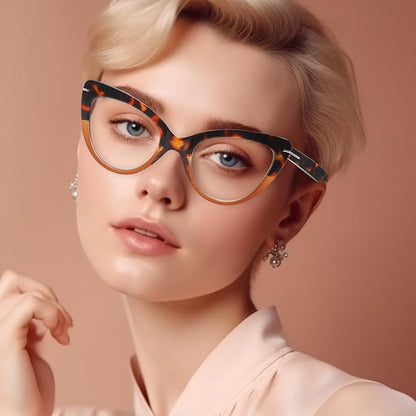 6 Pack Fashion Cat Eye Reading Glasses for Women Blue Light Blocking Oversized Spring Hinges Computer Readers