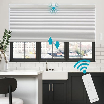 BlindsAvenue Simply Motorized Cellular Shades with Remote Control, Automatic Electric Cordless Wireless Blinds for Indoor Window, Blackout Blind, Color: White Dove, Size: 47.5" W x 72" L