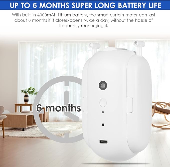 BT Automatic Curtain Opener Closer Robot Smart Curtain Motor Timer Voice Control Smart Home Automation Device for Curtain Track Rod Replaent for Amazon Assistant