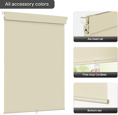LazBlinds No Drill Blinds for Indoor Windows, Blackout Roller Shades, Cordless Window Blackout Blinds, Thermal Insulated Fabric UV Protection for Home and Office, 31" W x 72" H, Beige