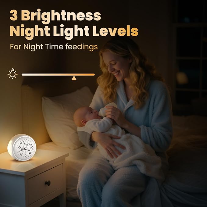 Portable White Noise Machine, Rechargeable Sound Machine for Sleep, 27 Soothing Sounds, Night Light, 24H Playtime, Compact Travel Sleep Soother for Baby Adults, Home Office Nursery