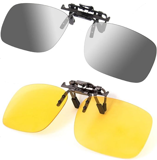 BLUE CUT Clip on Polarized Night vision Glasses Flip up Sunglasses UV-400 to Wear Over prescription Glasses for night driving