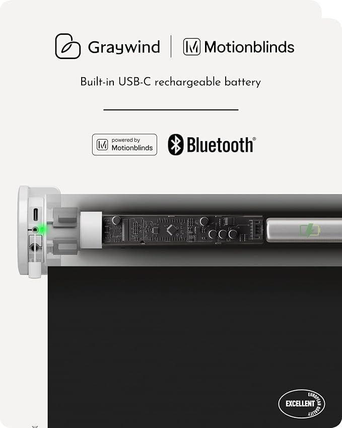 Graywind Smart Roller Shades 100% Blackout Window Blinds with APP Control Customized Automatic Shades for Home and Office(29" Wx72 H,Black)