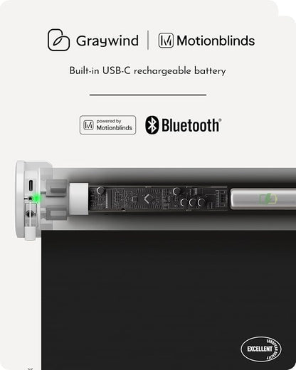 Graywind Smart Roller Shades 100% Blackout Window Blinds with APP Control Customized Automatic Shades for Home and Office(22" Wx72 H,Black)