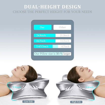 CCidea Cervical Neck Support Pillow, Ergonomic 50D Memory Foam Pillows for Neck Pain Relief, Breathable Pillowcase, US Patent Adjustable Contour Support for Side Back Stomach Sleepers, Odorless