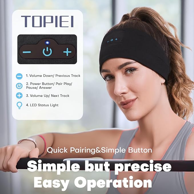 Sleep Headphones Bluetooth Headband for Side Sleeper 2 Pack, 17H Playtime, Wireless Headband Headphones with HD Stereo Speakers for Workout,Running,Yoga, Ideal Gifts for Men, Women, Teens, Black × 2