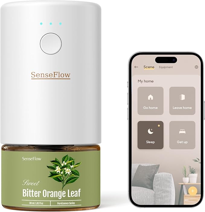 SF101S Pro Smart Waterless Essential Oil Diffuser, Plug in Aromatherapy Diffuser & Non-Toxic air Freshener, 120-Day Natural Aroma Mist, Covers 1000 Sq Ft- Free 30ml Bitter Orange Leaf