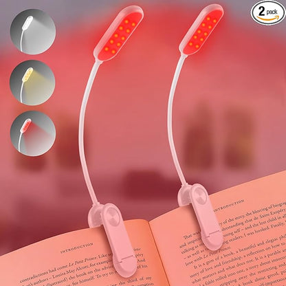 630nm Red Book Light [2 Pack] - Zero Blue Light, Rechargeable Clip On Red Reading Light Lamp for Reading at Night - Dimmable LED Book Lamp, Ideal Gift for Book Lovers Travel Camping Nursing