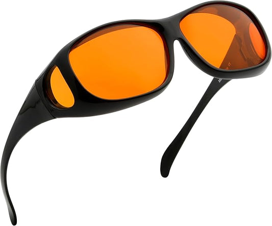 BLUELESS Fit over Blue Blocking Glasses with Orange Tinted Lens Sleep Glasses,Black