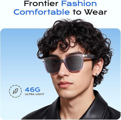 Smart Glasses,Polarized Sunglasses Built-in Mic & Bluetooth Speaker, Wireless Audio Smart Glasses for Men and Women, Athletic/Outdoor UV Protection,Touch Control, Voice Assistant (Purple)
