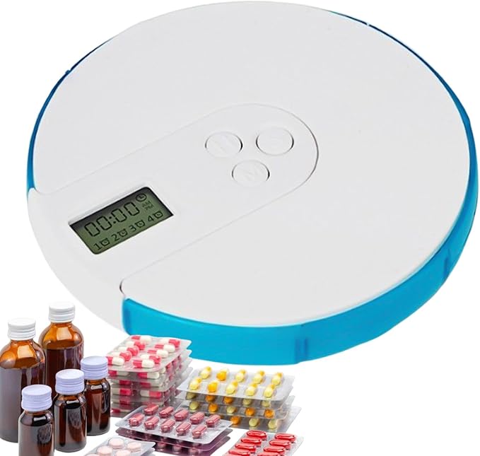 Pill Dispenser with Alarm - Smart Pill Dispenser Reminder, Automatic Pill Dispenser Elder, Pill Box with Alarm, Up to 4 Alarms Day, 7 Days Tablet Organizer with Large Digital Display for Home Office