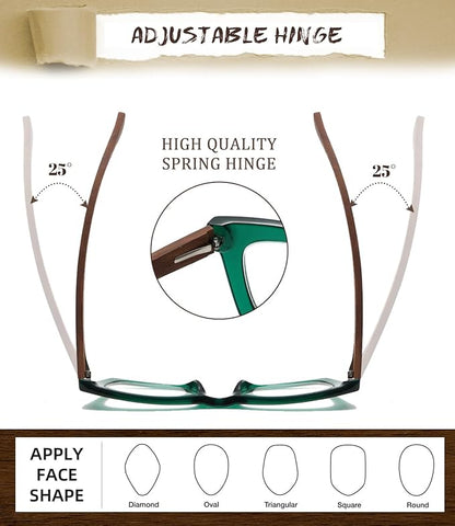 Hubeye Oprah Style Reading Glasses for Women Men Blue Light Blocking Computer Square Readers with Spring Hinge