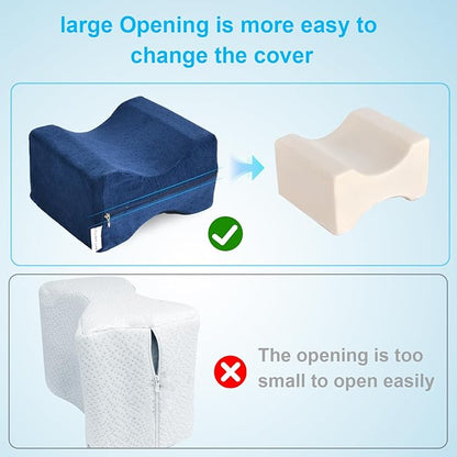 ZOAN Knee Pillow for Side Sleepers, Memory Foam Leg Pillow for Side Sleeping, Knee Pillow for Hp Pain Relief-Sciatica Pain Relief Blue