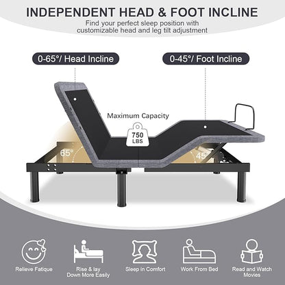 Vipbear Queen Adjustable Beds with Thickened Frame, Adjustable Bed Frame with with Wireless Remote, Separate Head/Foot Lift, Massage, Zero Gravity,USB Ports, Adjustable Bed Bases with Sturdy Metal