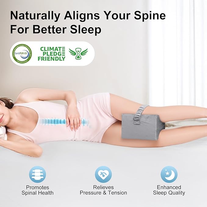 Knee Pillow for Side Sleepers,Leg Pillow for Sciatica,Back,HIPS,Knees,Joints Pain Relief,Pillows for Between Legs While Sleeping Spine Alignment Support & Relieves Pressure,Basic Strap,Natural Grey