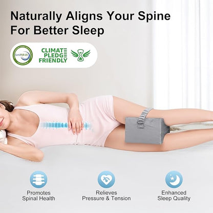 Knee Pillow for Side Sleepers,Leg Pillow for Sciatica,Back,HIPS,Knees,Joints Pain Relief,Pillows for Between Legs While Sleeping Spine Alignment Support & Relieves Pressure,Basic Strap,Natural Grey