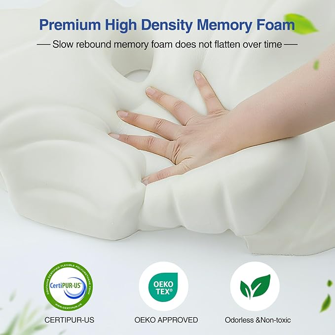 Cervical Neck Pillow - Cooling Pillow for Neck Pain Relief, Side Sleeper Pillow, Ergonomic Neck Pillow, Contour Orthopedic Memory Foam Pillows for Side Back Stomach Sleepers with Pillowcase