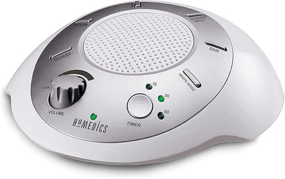 Homedics SoundSleep White Noise Machine, Silver, Small Travel Device with 6 Relaxing Nature Sounds, Portable Therapy for Home, Office, Nursery, Auto-Off Timer