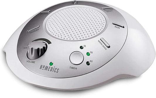 Homedics SoundSleep White Noise Machine, Silver, Small Travel Device with 6 Relaxing Nature Sounds, Portable Therapy for Home, Office, Nursery, Auto-Off Timer