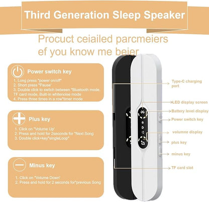 Pillow Speaker for Sleeping, Mini Bone Conduction Portable Sleep Aid with Stereo Bass, Bluetooth Sleep Bar for Deep Sleeping with White Noise, with Volume Control-Supports TF Function