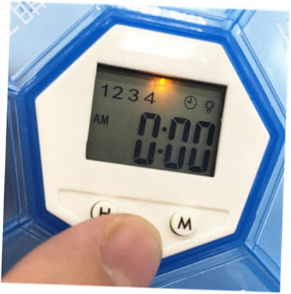 Compartments Pill Dispenser with Built Alarm Clock Weekly Reminder Box for Patients Blue Electronic Medicine Organizer with See-Through Lids Use Daily Pill Storage and Timer