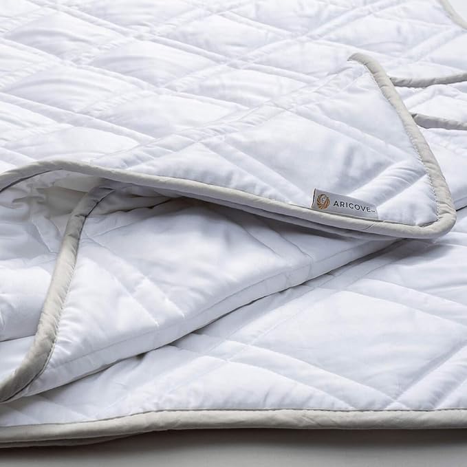 Aricove Cooling Weighted Blanket for Adults, 12 lbs, Full/Queen Size Weighted Blanket, 60x80 inches, Silky Soft Bamboo Viscose, Machine Washable, White