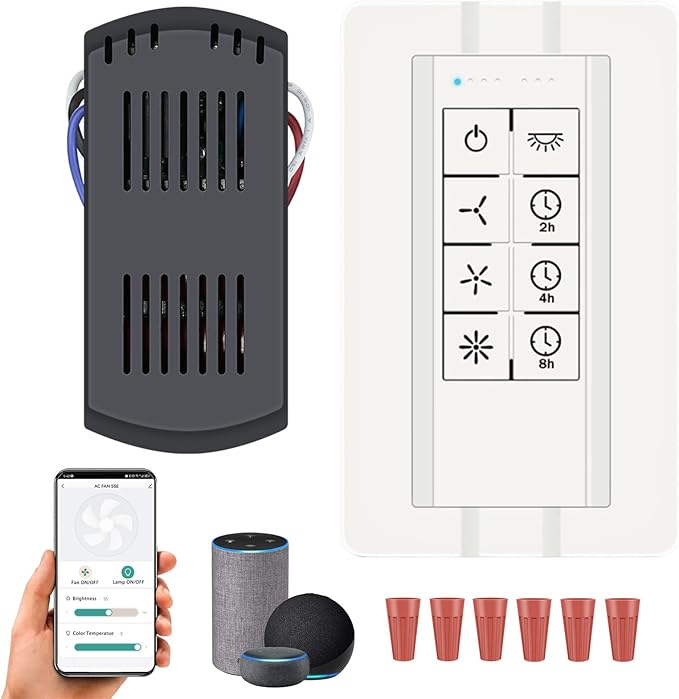 Universal Smart WiFi Ceiling Fan Remote Control Kit, Wall Switch Compatible with Alexa,Google Assistant and Smart Life App,Replacement for Hunter Hampton Bay Harbor Breeze,2-8h Timing (Beige)